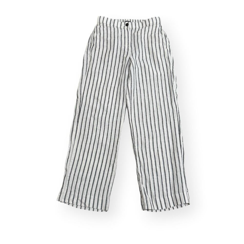 J.Crew Harbor Pant Small 100% Linen Striped Black and Cream Wide Leg Trousers - Picture 3 of 12